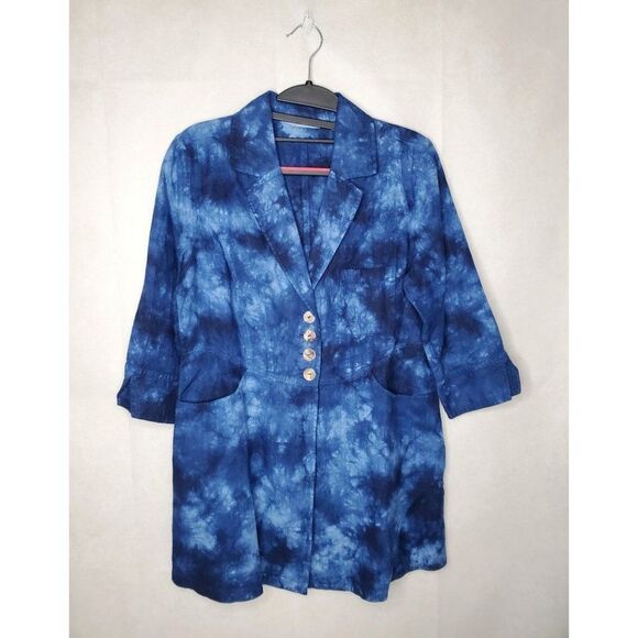 Soft Surroundings Eza 100% Linen Tie Dye Tunic Length Blazer Jacket - Picture 3 of 8